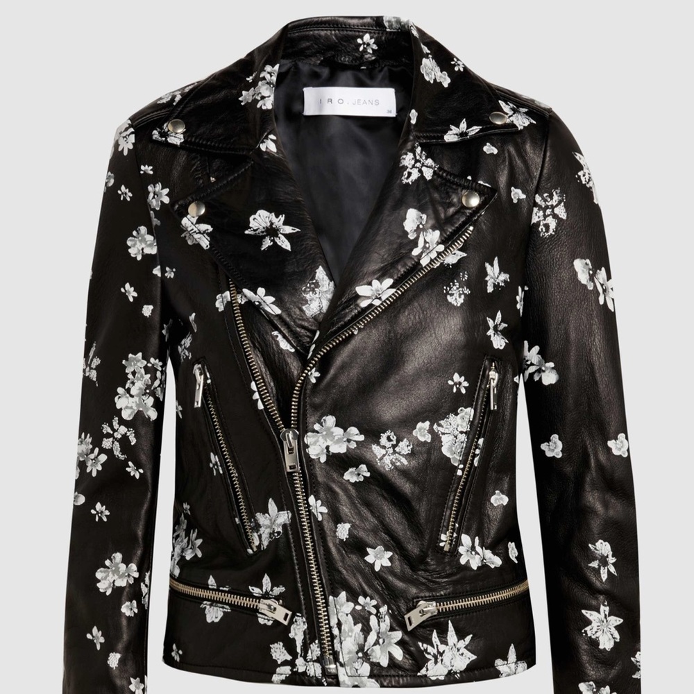IRO black floral  leather motorcycle 🏍 jacket